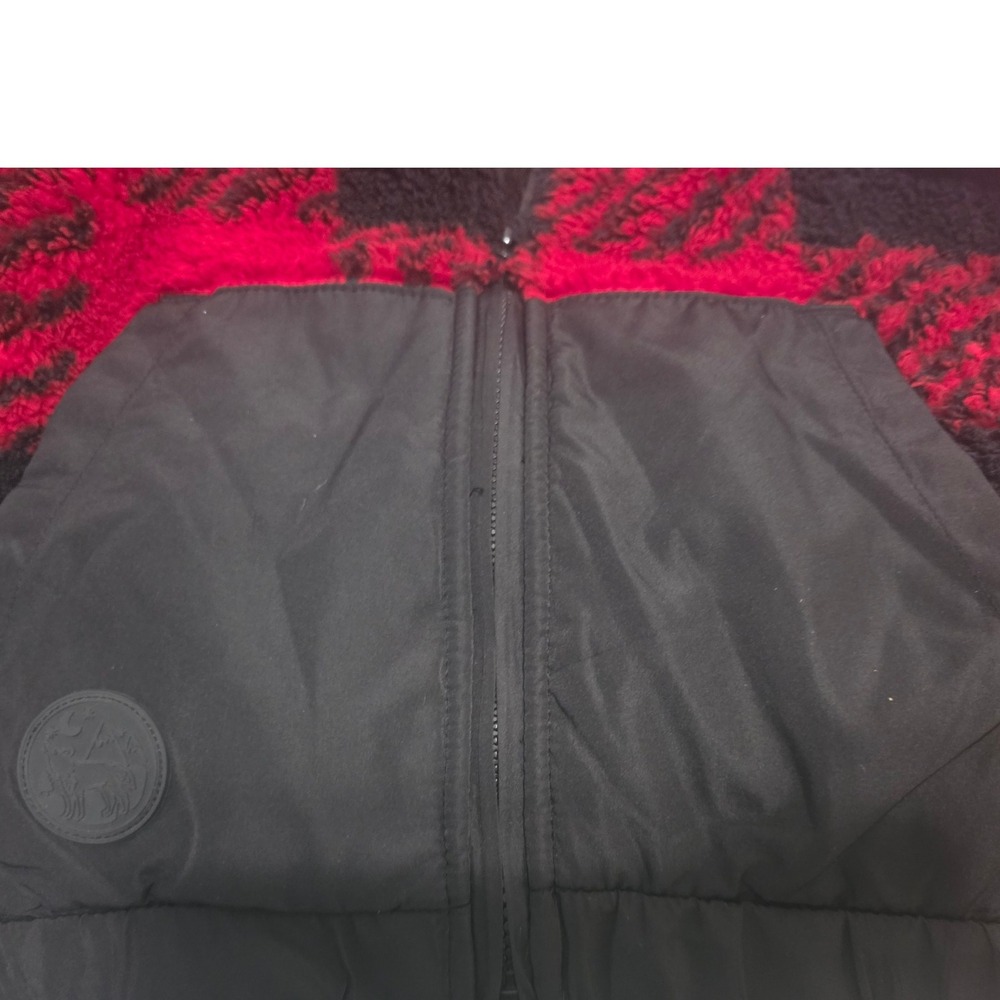 365 Kids Buffalo Plaid Fleece Jacket Red Black 3/4 Zip Pockets Size 10 - Picture 5 of 8